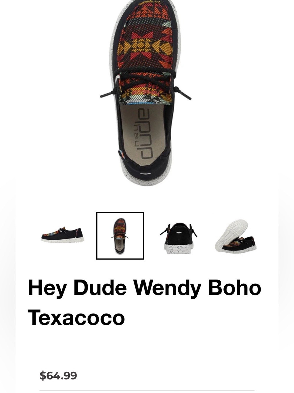 Hey Dude Wendy Black Canvas Slip-On with Multicolor Woven Accent - Picture 6 of 11